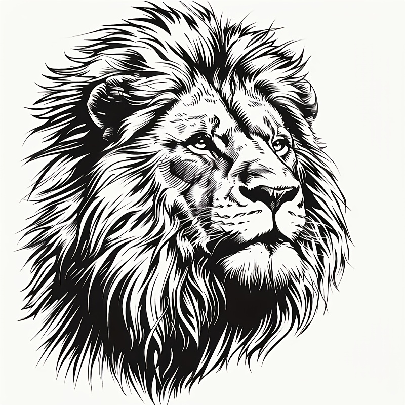 Lion Vinyl Car Sticker - Durable Pvc Material, Intricate Black And White Mane Design, For Vehicle Decoration