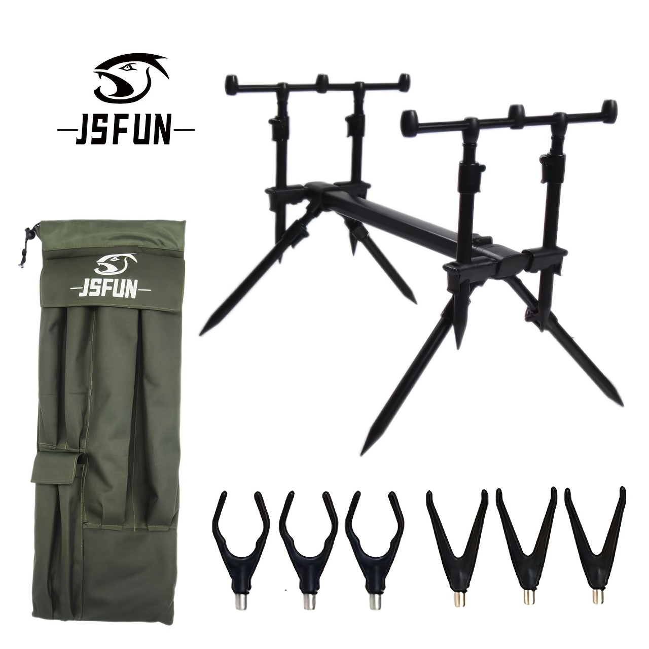 

1pc Jsfun Adjustable Aluminum Alloy Fishing Rod Holder, Bracket Shelf For Carp Fishing, Black Outdoor Gear With Carry Bag