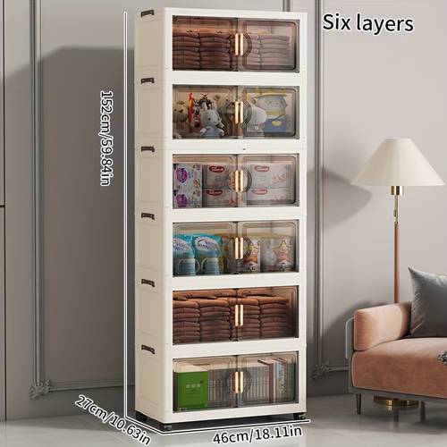 veelzijdige 6-laags witte plastic opbergkast met transparante voorkanten en magnetische sluiting - ideaal voor boeken, snacks, speelgoed, keukenartikelen en slaapkamerbenodigdheden, slaapkamerorganizer|modern opbergontwerp|stapelbaar ontwerp, opbergkoffers voor thuisorganisatie