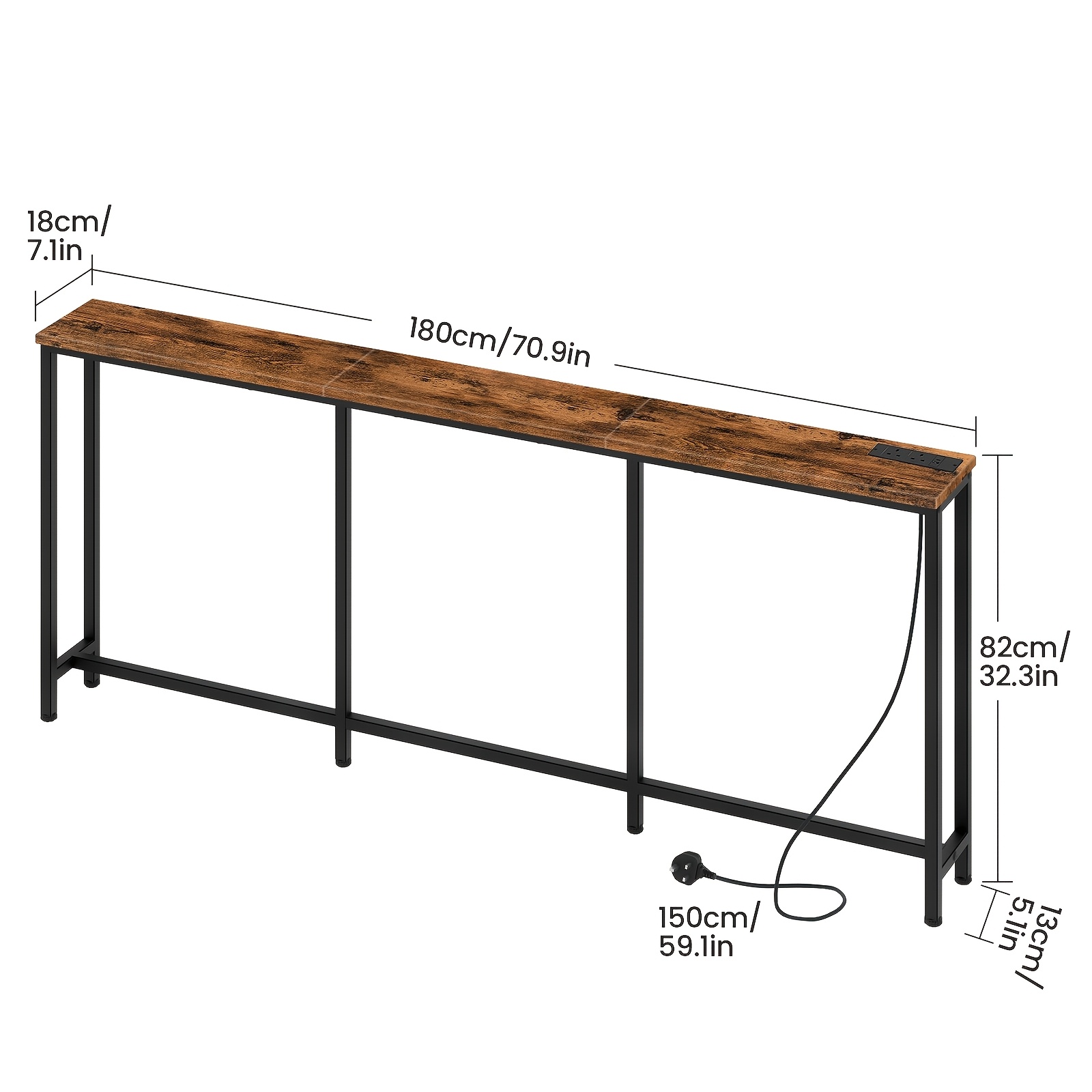 180  long console table stylish rectangle sofa table for small spaces   bedside table or behind sofa modern   storage organizer entryway table for living room entrance hallway brown details 3