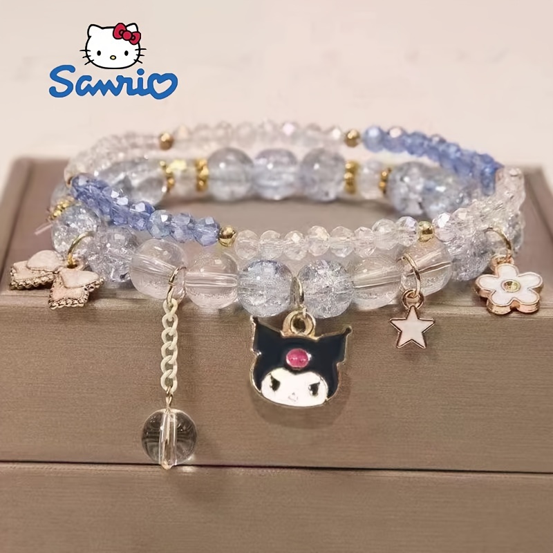 

Sanrio Officially Authorized Kuromi Melody Cinnamon Dog Glass Beaded Bracelet, Adjustable Sweet Style Bracelet, Party Friendship Jewelry Gifts