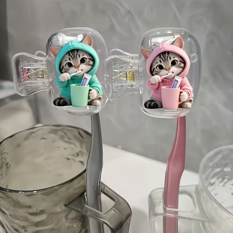 TEMU Portaspazzolino da viaggio piatto 2D, 2 pezzi, con motivo di gattini, per l'uso a casa di lavoro e gite, articolo per il bagno. Progettato per