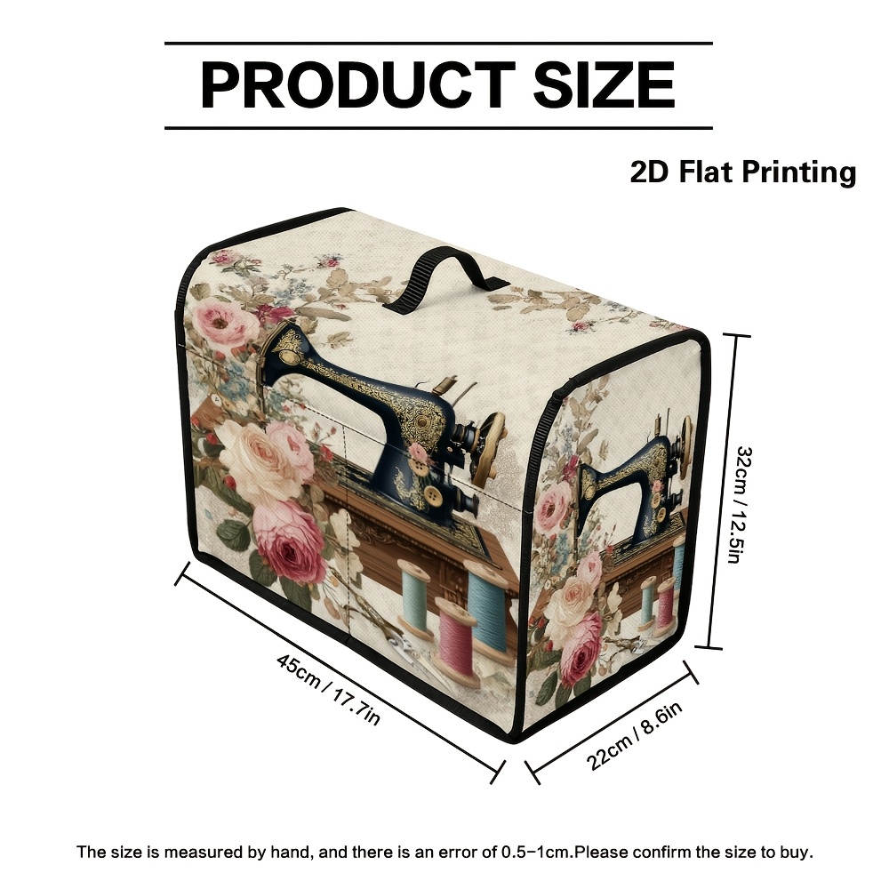 Image of 1pc 2d Flat Universal Sewing Machine Cover With Vintage Sewing Design, Built-in Storage Pockets And Soft Handle For Home Sewing Room Organization ( Included) The Gift For Mom, Sewing Storage
