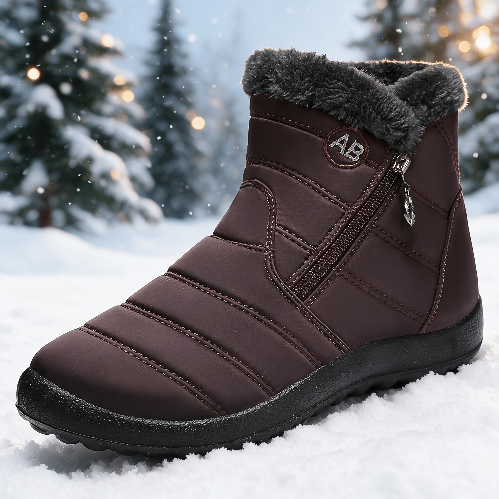 Solid Color Women's Hiking Snow Ankle Boots, Warm Outdoor Wear