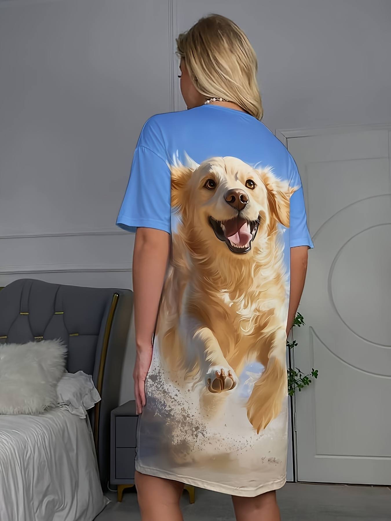 womens golden retriever pajama dress short sleeve nightgown - Temu Mauritius