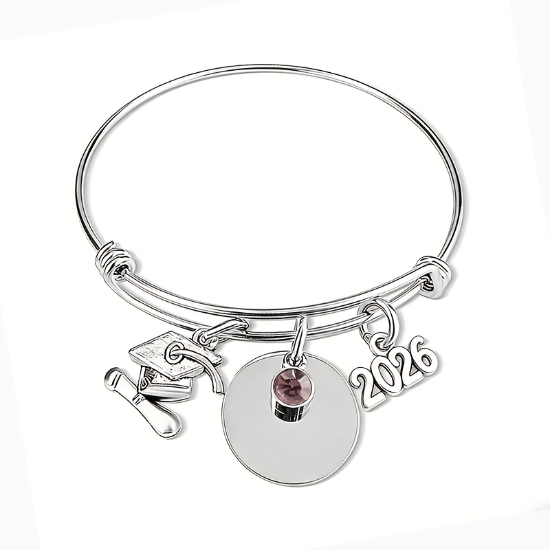 TEMU Pulsera personalizada para de graduación 2026, pulsera de graduación personalizada, brazalete de acero inoxidable con piedra de y dije de año