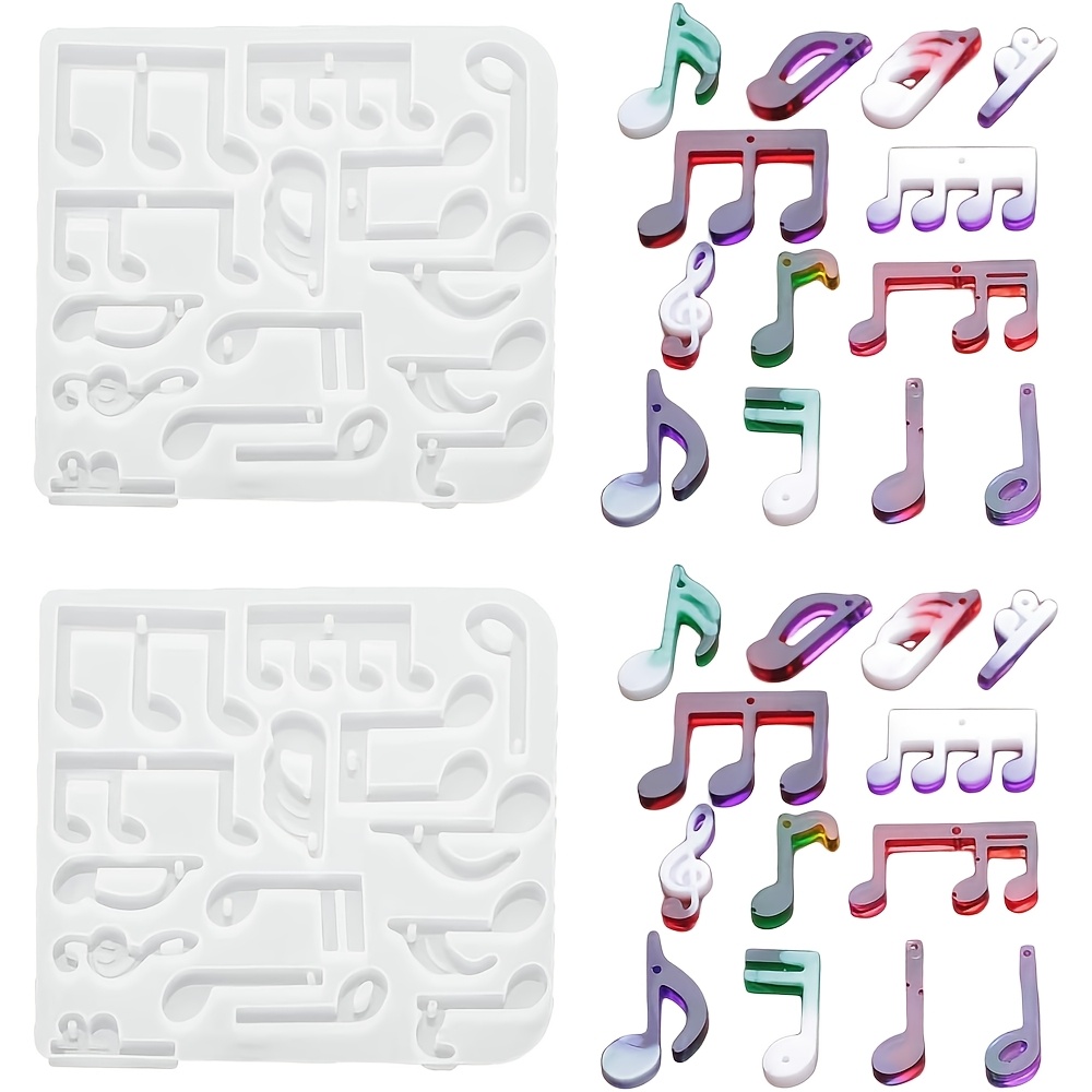 TEMU 2pcs Musical Note Silicone Resin Molds, Pendant Casting Mold With Hole, Musical Note Jewelry Making Mould For Earrings, Necklace, Keychain And