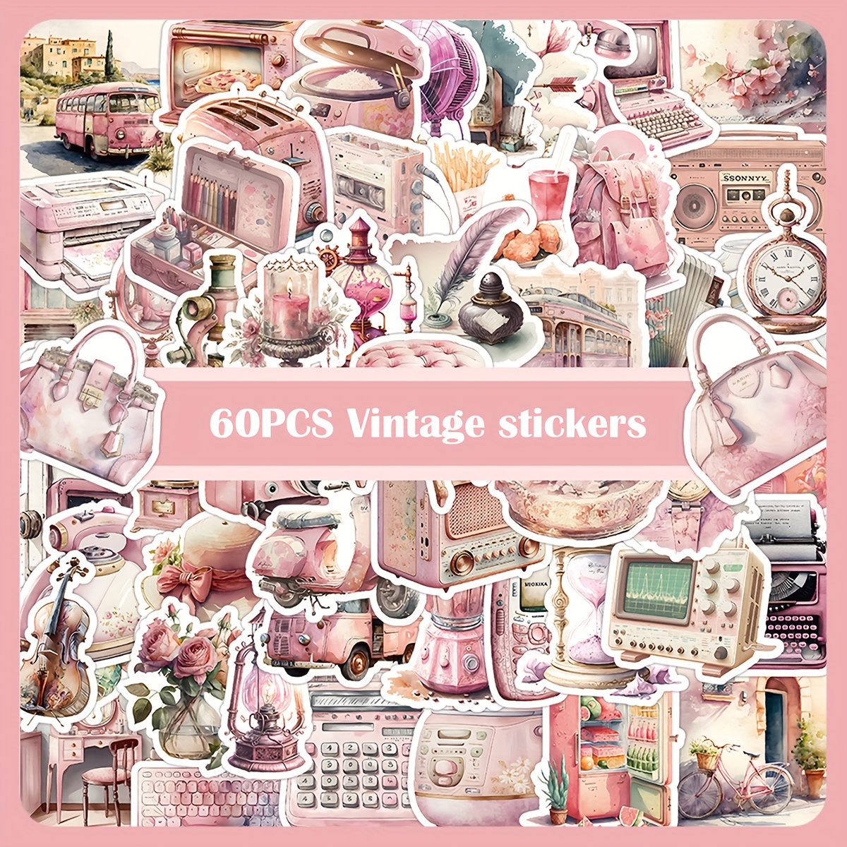 

60pcs Retro Nostalgic Love Stickers Decoration Notebook Water Cup Stationery Hand Account Material Stickers