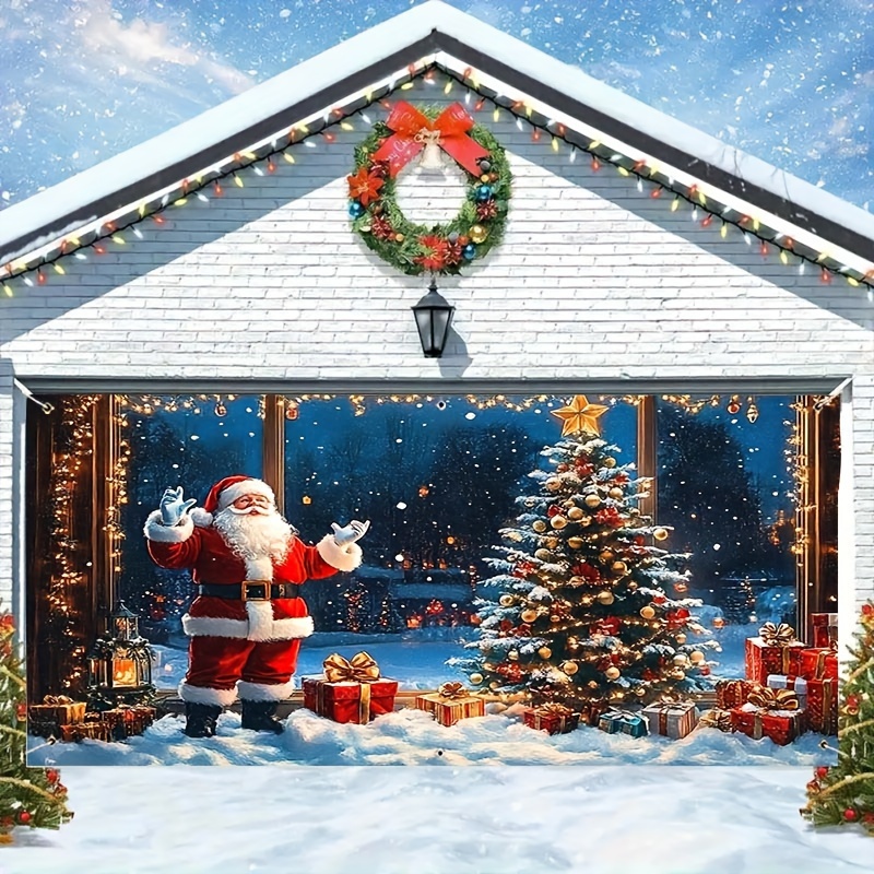 

Festive Santa Claus Garage Door Banner - Outdoor Christmas Decoration, Large Door Cover, No Lights, Waterproof Fabric, Suitable For Parties And Festivals