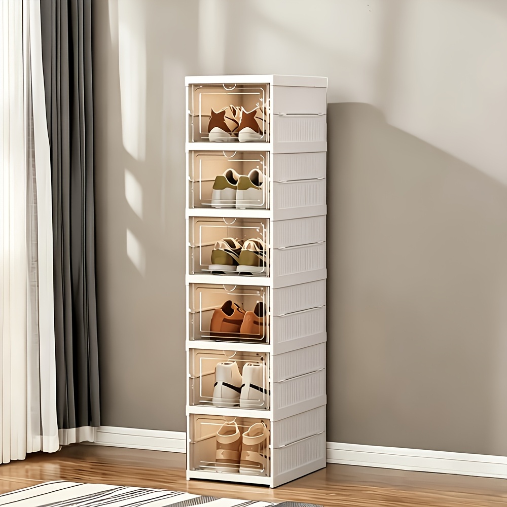 TEMU 1pc 6 Tier Clear Plastic Shoe Storage Box Stackable Foldable Boxes Trainer Organiser
