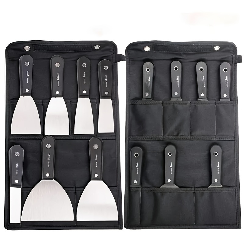 7 Pcs Putty Knife Set, 50#Steel Drywall Knife, Scraper Putty Knives, Multi-Standard Paint Plastering Knife, Wall Scrapers with Black Storage Bag