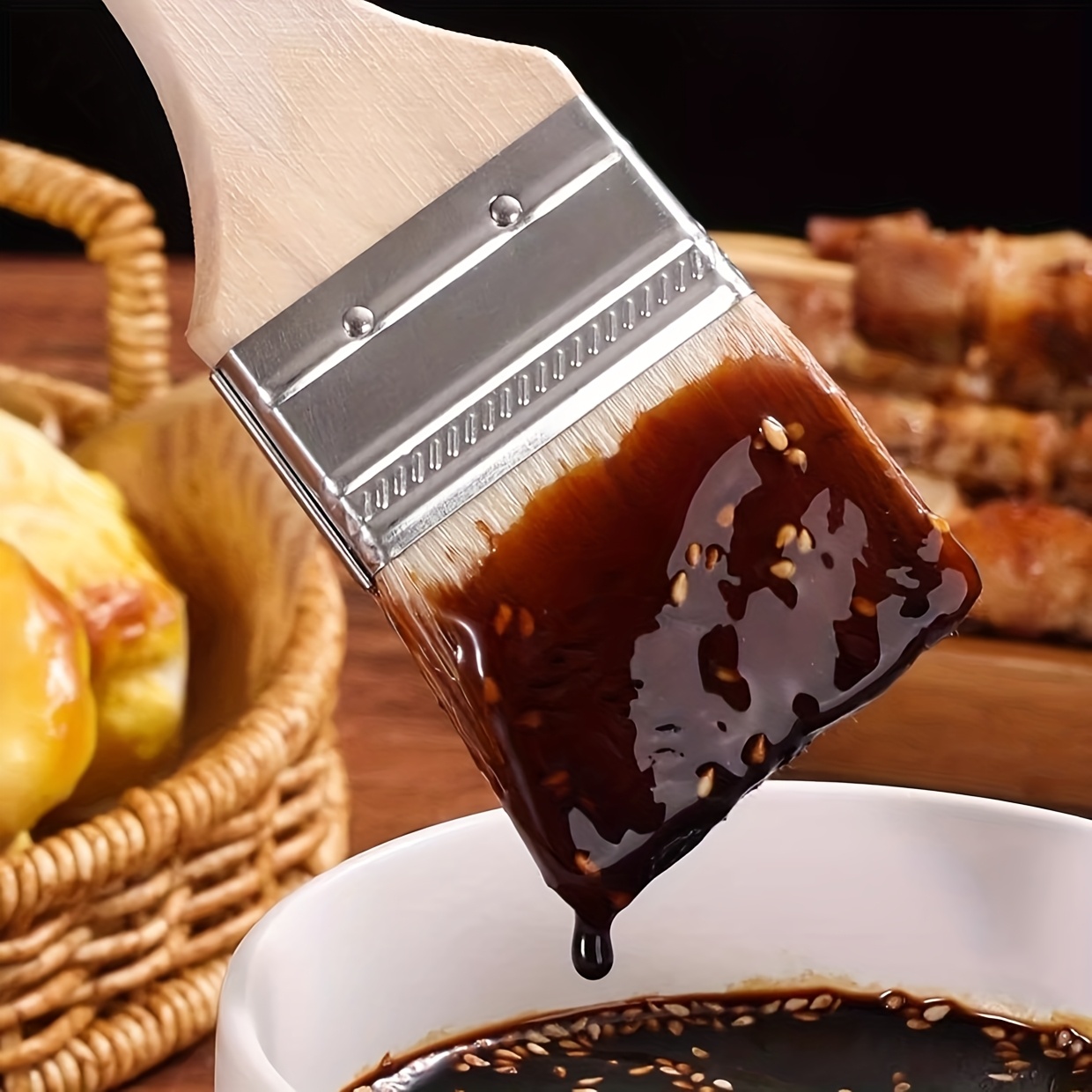 a wooden handle wool brush water based paint wooden handle soft brush baking and barbecue brush barbecue brush oil brush tool pancake coating brush pancake barbecue small   sauce household baking   brush details 3