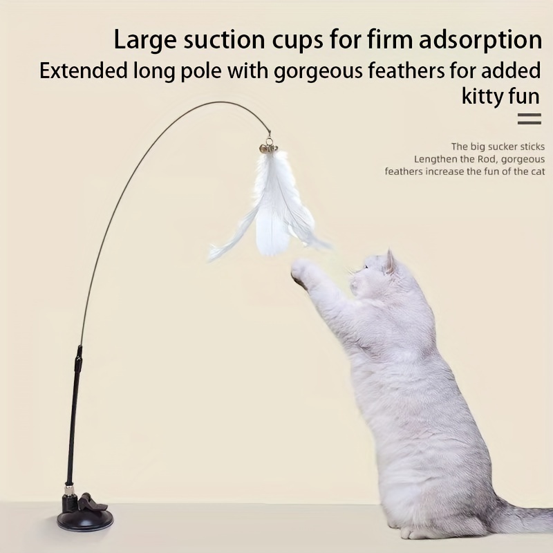 Double Pole Suction Cup Cat Teaser Stick Feather Bird - Temu