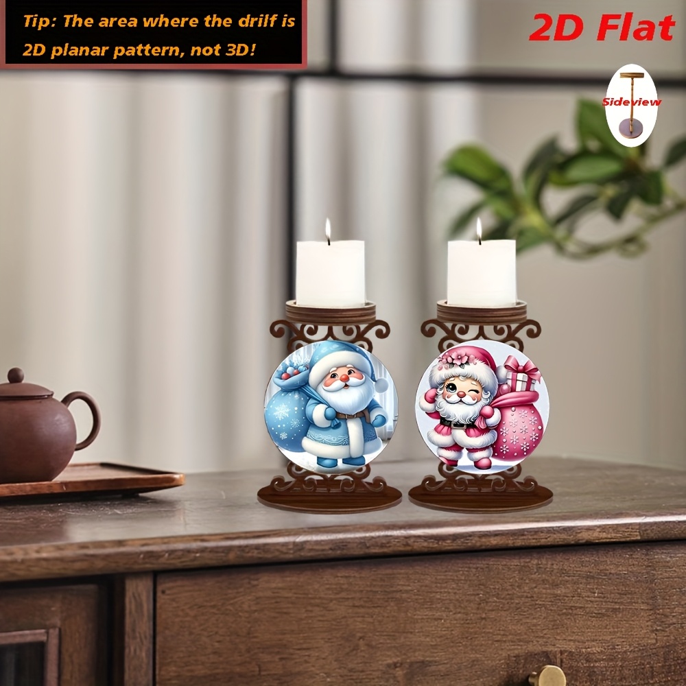 TEMU 2d Flat/2pcs Set/santa Claus Carrying Gift Bag Flat Pattern Diamond Painting New Candlestick Set, Double-sided Full Diamond Candlestick Holder,
