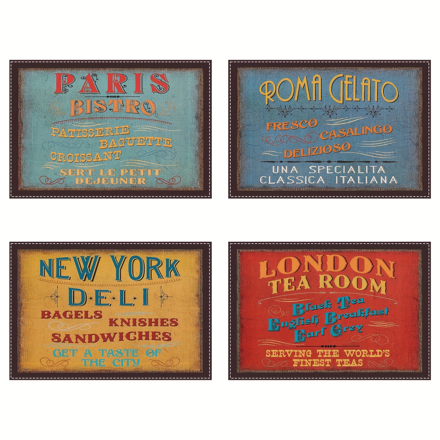 4/6pcs, Retro Lunch Mat, Paris Bistro London Tea Room Italian Design, Suitable For Kitchen Restaurant Table Decoration