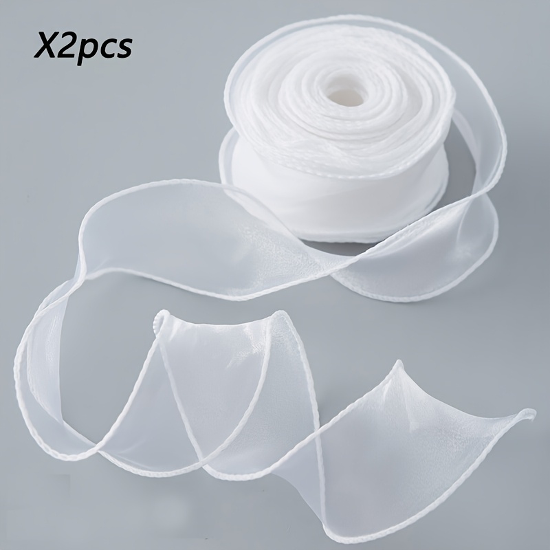 E-shop 2 Rollen Transparente Organza-Band, 1-1/2 Zoll Breites Weißes Draht-Chiffonband – Ideal für Bastelarbeiten, Blumensträuße,