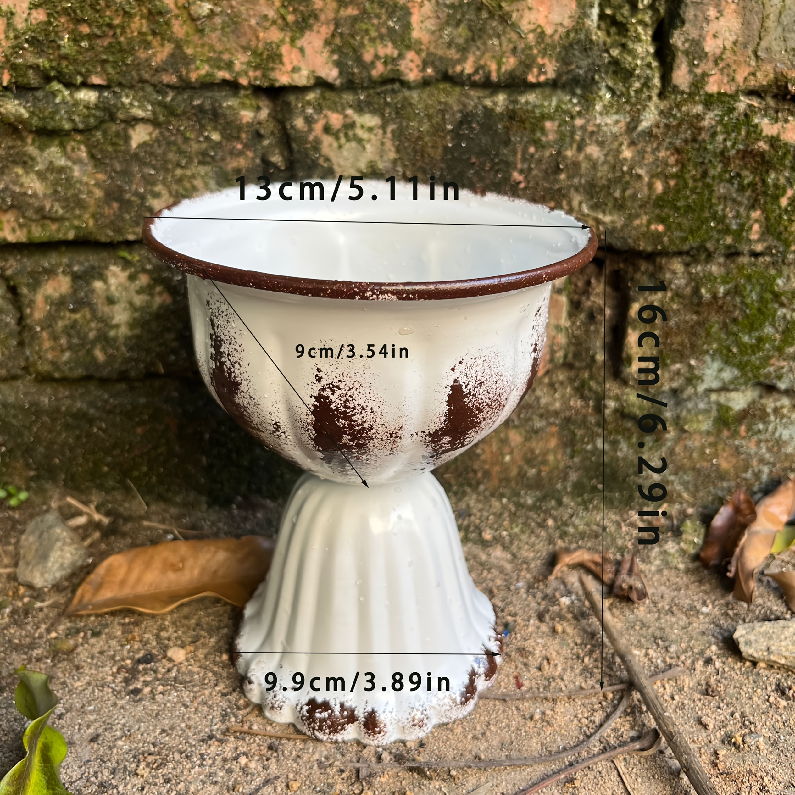 Image of Outdoor Garden Wrought Iron Distressed White Flower And Grass Planting Flower Pot Succulent Container Flower Stand Flower Vase Country Ornaments