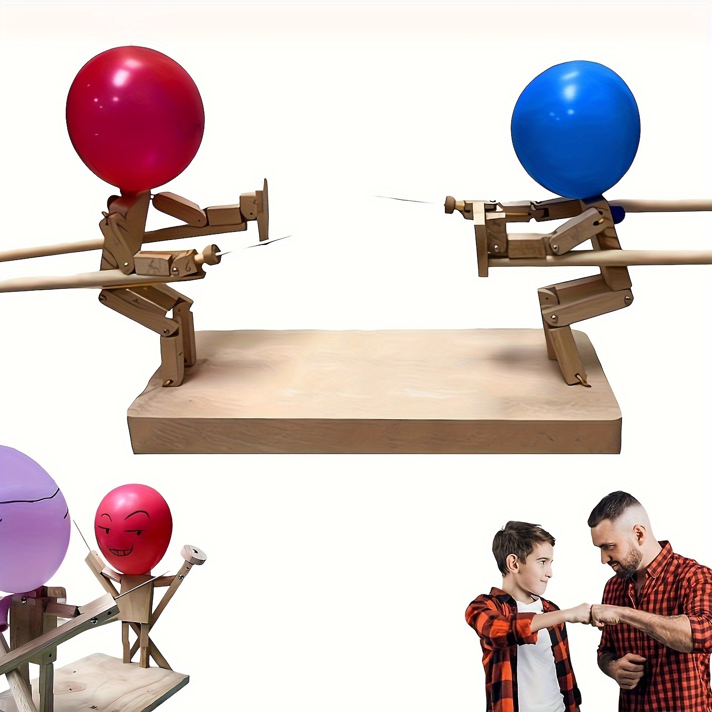 

Balloon Bamboo Man Battle, 2024 Newest Wooden Fencing Puppets, Wooden Bots Battle Game For 2 Players, Whack A Balloon Party Games (11.81inch*3mm)
