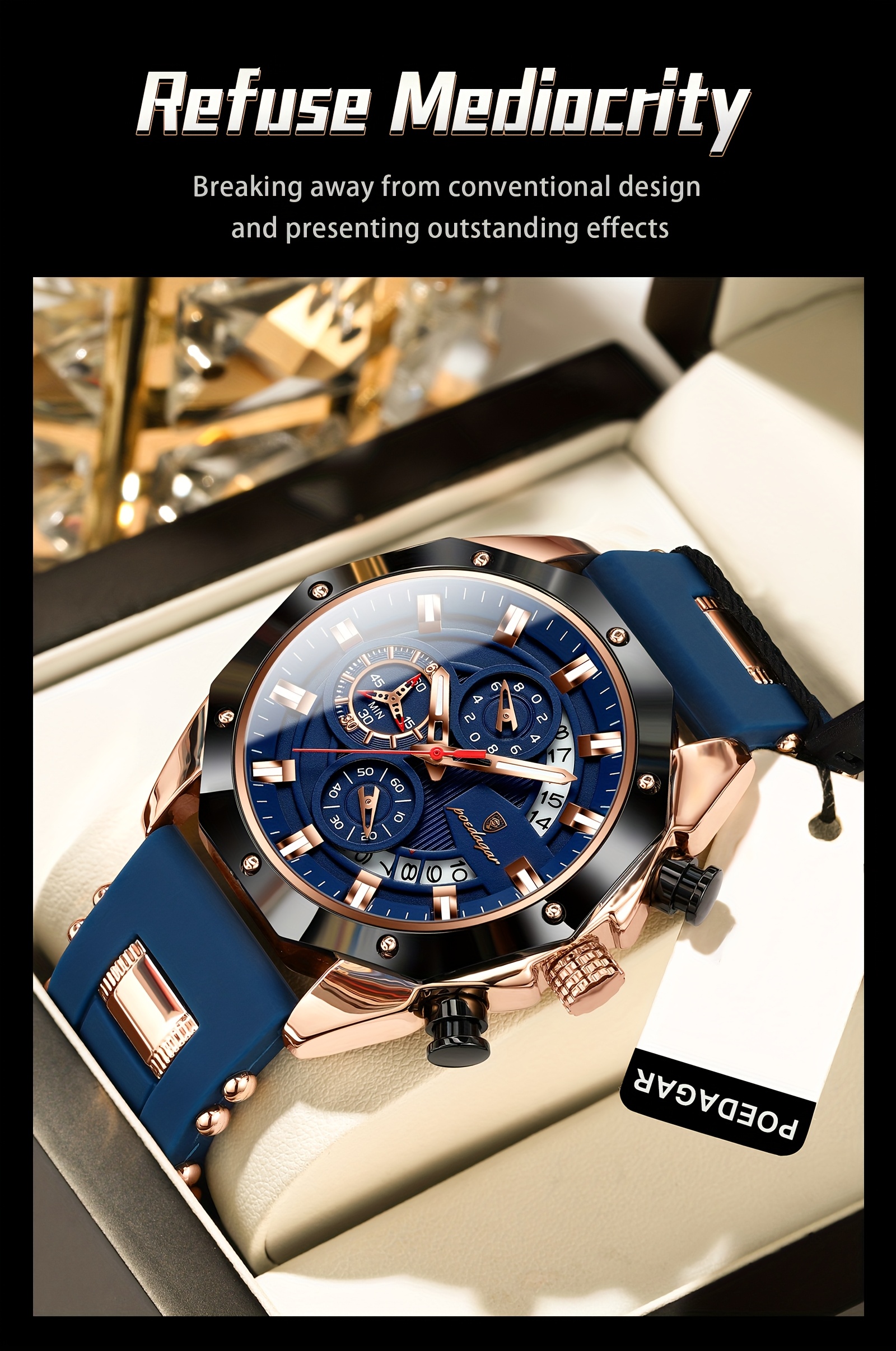 mens stylish blue   watch with date display waterproof nightlight silicone strap elegant business watch for teenagers and adults casual accessory stylish watch silicone strap watch details 10