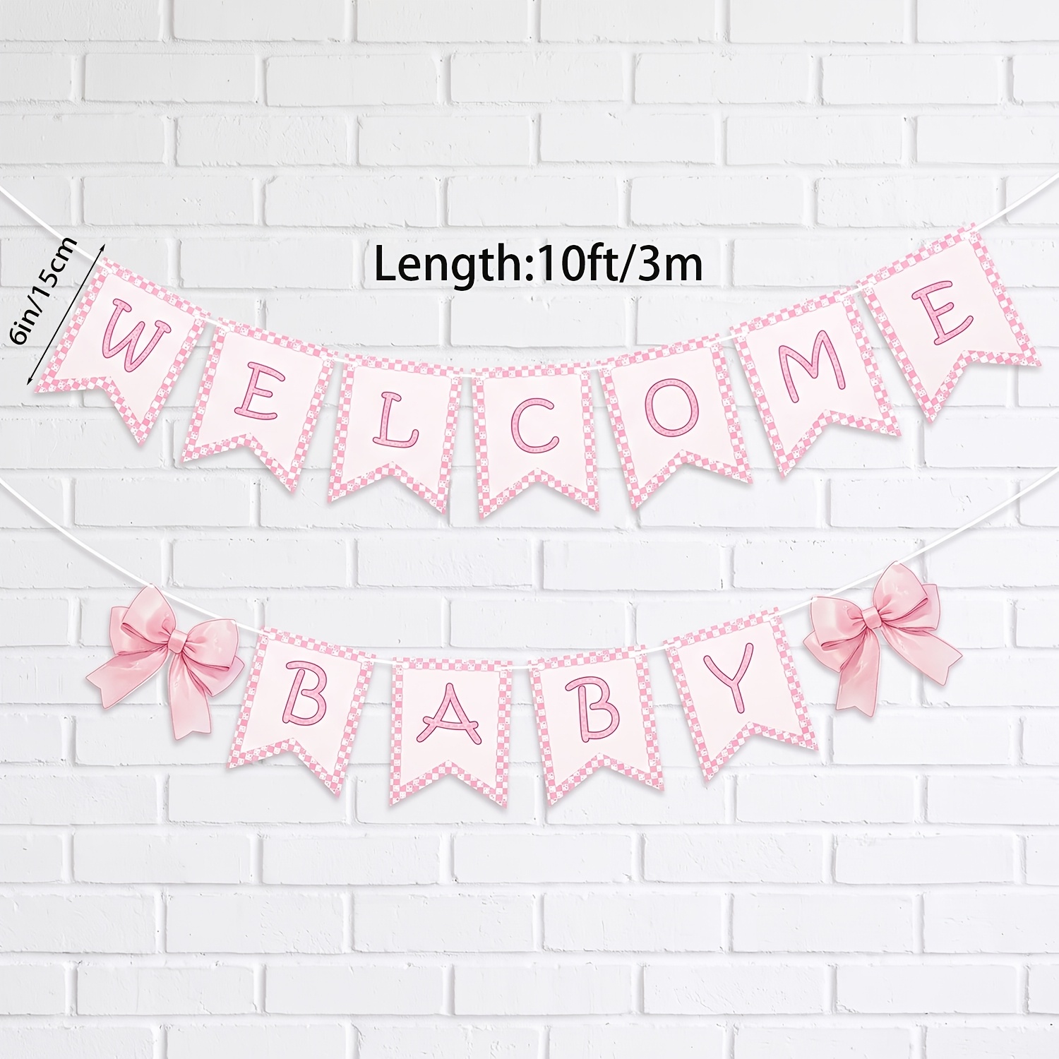 Welcome Baby Garland, Pink Bow Hanging Banner for Baby Shower