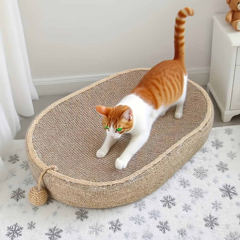 Large Jute Cat Scratcher with Toy Ball – Durable Dual-Use Scratching & Resting Pad for Indoor Cats, Claw Care Board with Abrasion-Resistant Design — Zaynora Luxury Marketplace