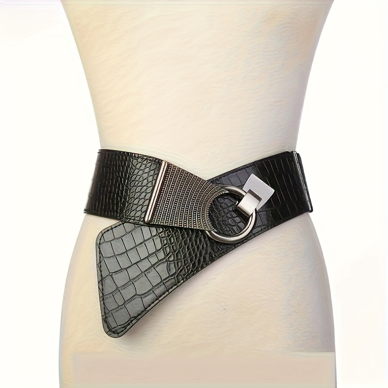 Image of Retro Ring Metal Elastic Wide Waist Women's High-end Stone Crack Embossed Stitching Waist Belt Autumn Winter Coat Suit Dress Versatile Temperament Waist Slim Retro Commuting Decorative Belt Additions