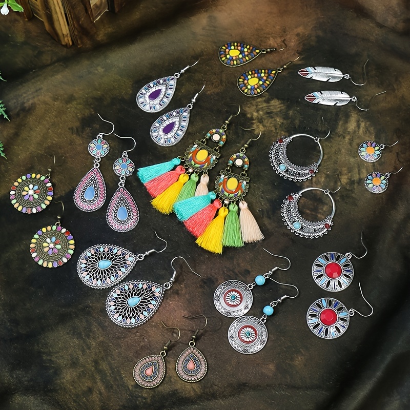 12 pieces boho earrings colorful   earrings women   tassel earrings jewelry details 1