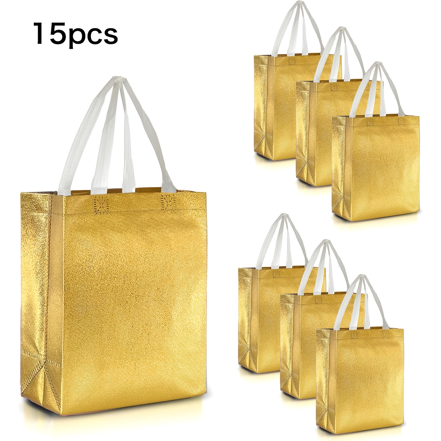 TEMU Bags Bulk Pack – Medium Set, Includes 15 Reusable Gift Bags With Handles – Christmas, Birthday Parties, And Giveaway Bags – 8wx4dx10h