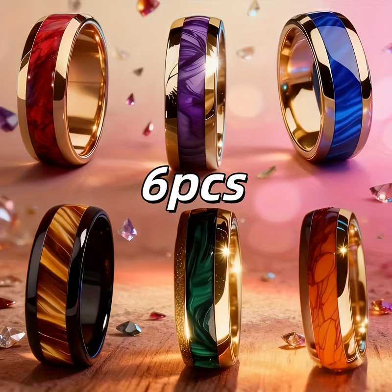 TEMU A Set Of 6 Exquisite Titanium 304 Stainless Steel 304 304 Stainless Steel 304 304 304 Stainless Steel Rings - A Romantic Wedding Durable And
