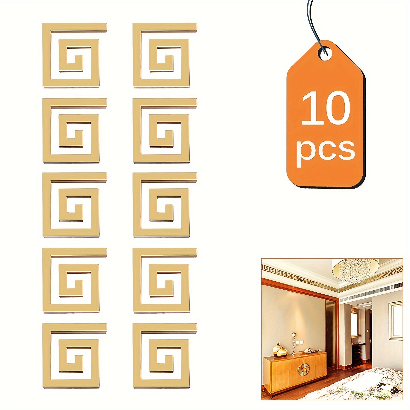 

10pcs Golden Acrylic Ceiling & Trim Stickers, 5x5cm - Home Decor