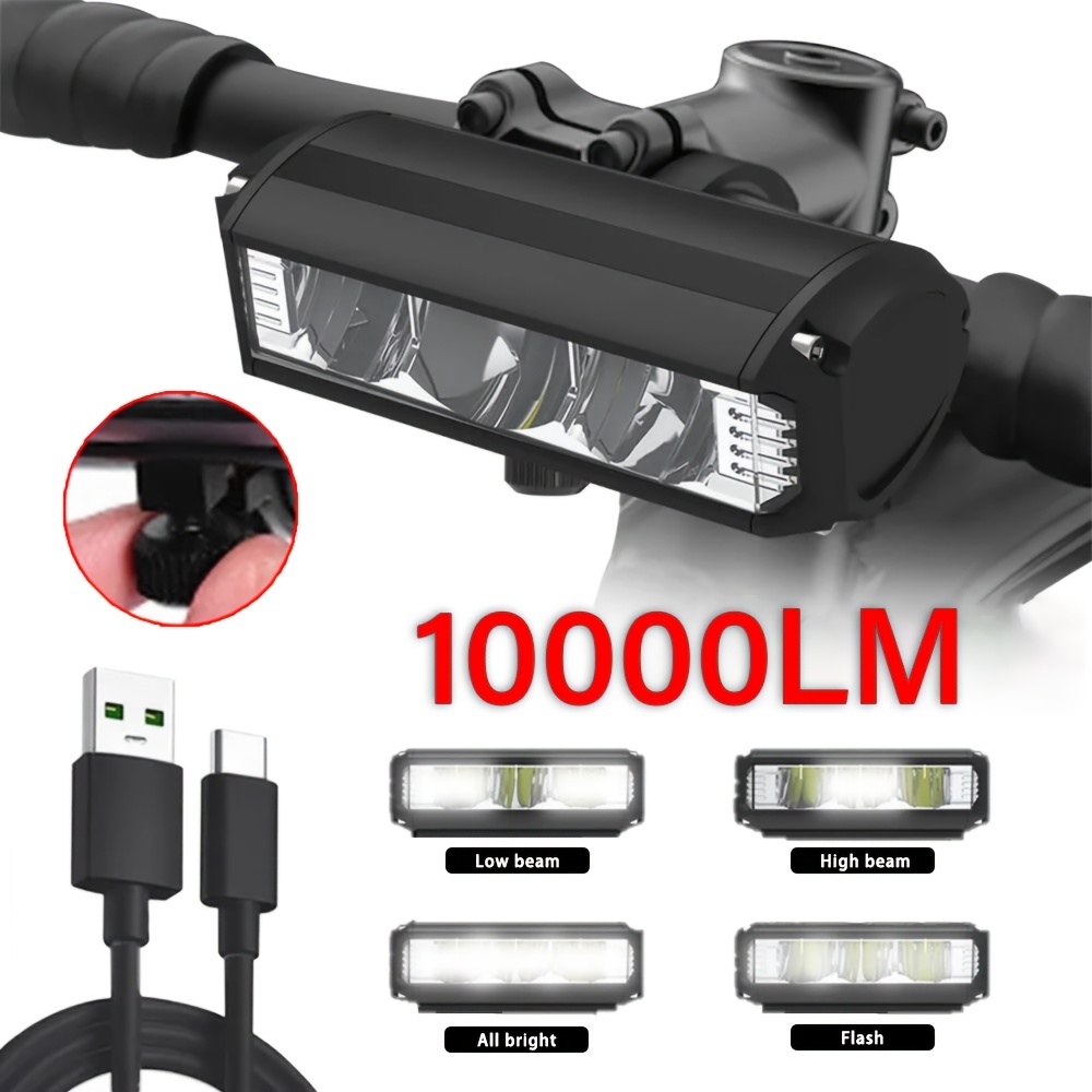TEMU 10000 Lm Night Cycling Bike Light, Led Usb-c Rechargeable Mountain Bike Headlight, Suitable For Night Riding Lights Under Handlebar Mount Front