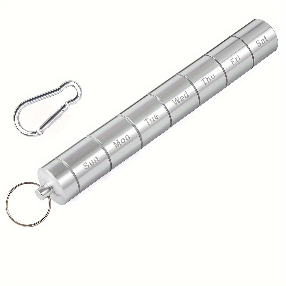 Image of Small Portable Pill Case Keychain, Metal Pill Holder Tube Mini Pill Organizer Weekly Pocket Pill Boxes, Pill Container Holder With 7 Compartments For Travel Camping