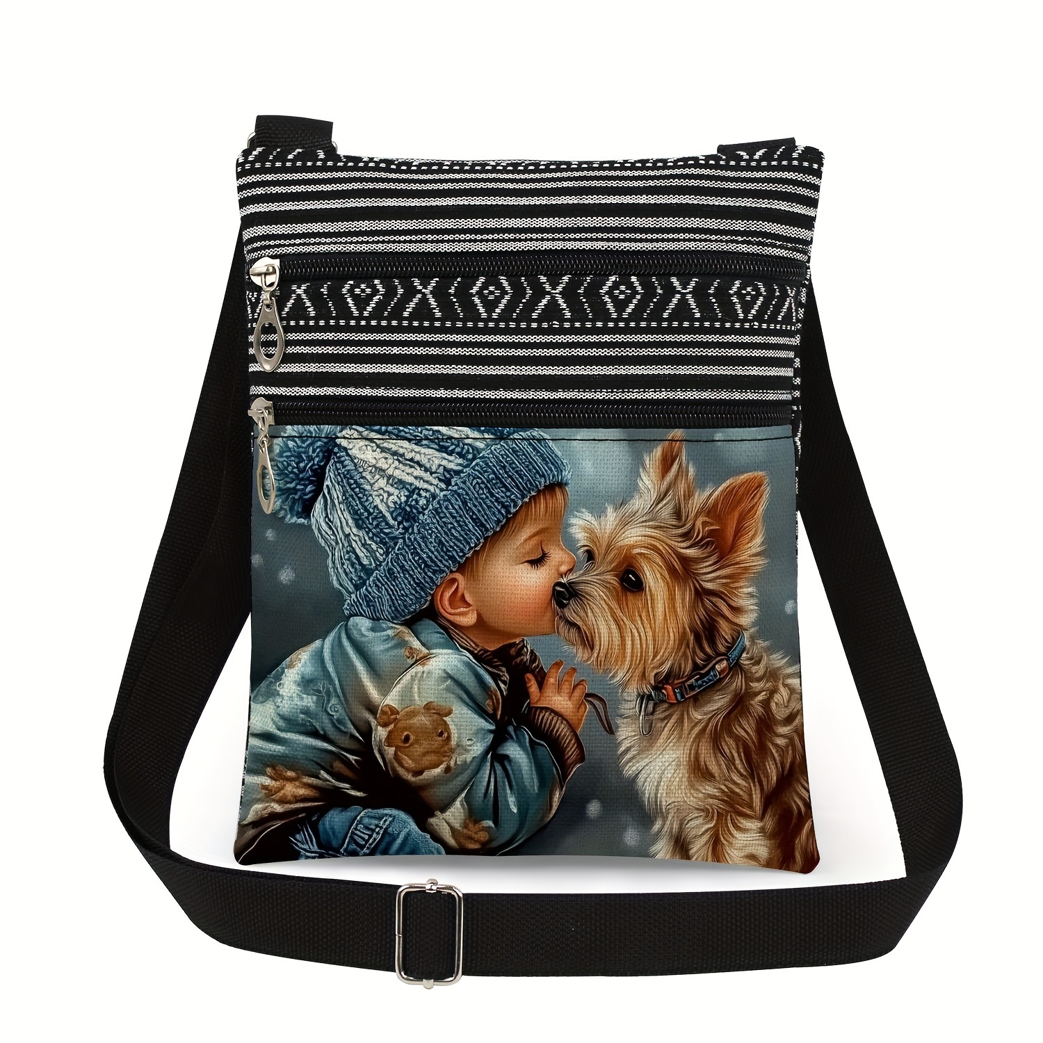 

Striped Random Position Dog Print Crossbody Bag, Birthday Party Gift