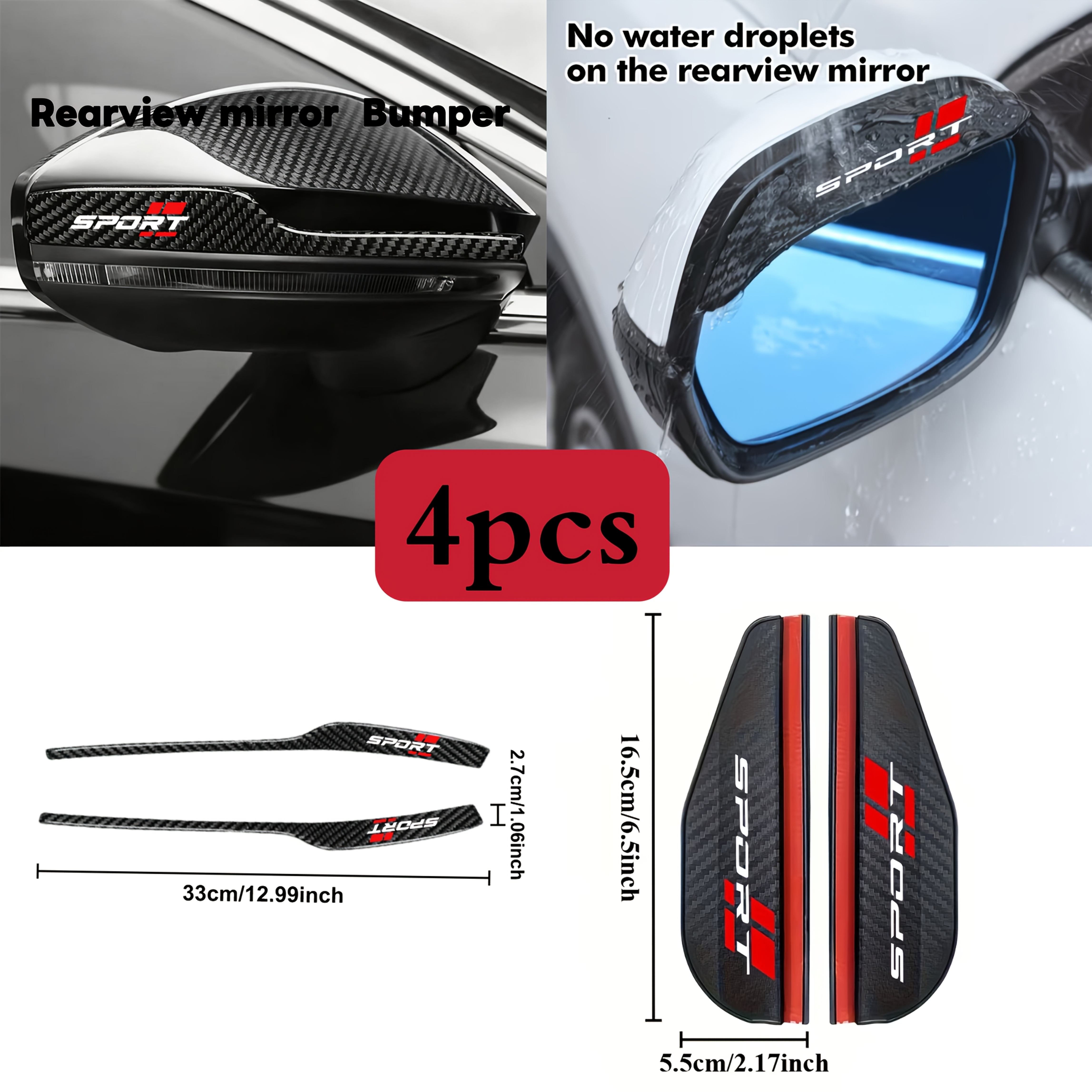 TEMU 4pcs Side Mirror Anti-collision Strips | Carbon Fiber Material, Protects Side Mirrors, Side Mirror Rain Visors, Sun Visors, And Rain Guards,