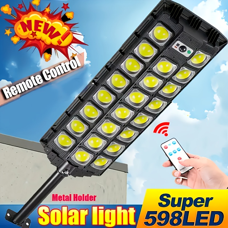 TEMU 598 Led Solar-powered Outdoor Light Cool White, 3 Lighting Modes (charging/standby/off), Motion Sensor & Remote Control, Foldable Bracket For -