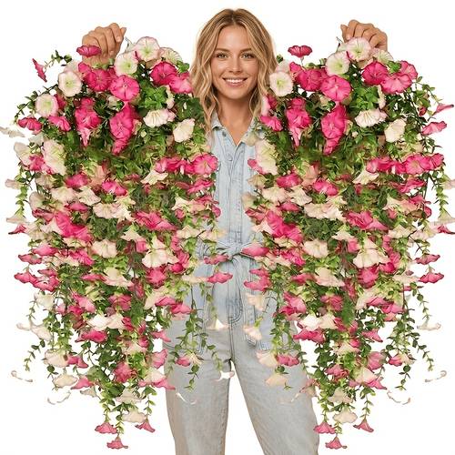 90 flowers artificial hanging plants uv resistant realistic vines for diy garden porch patio wedding outdoor indoor wall decor faux floral decoration