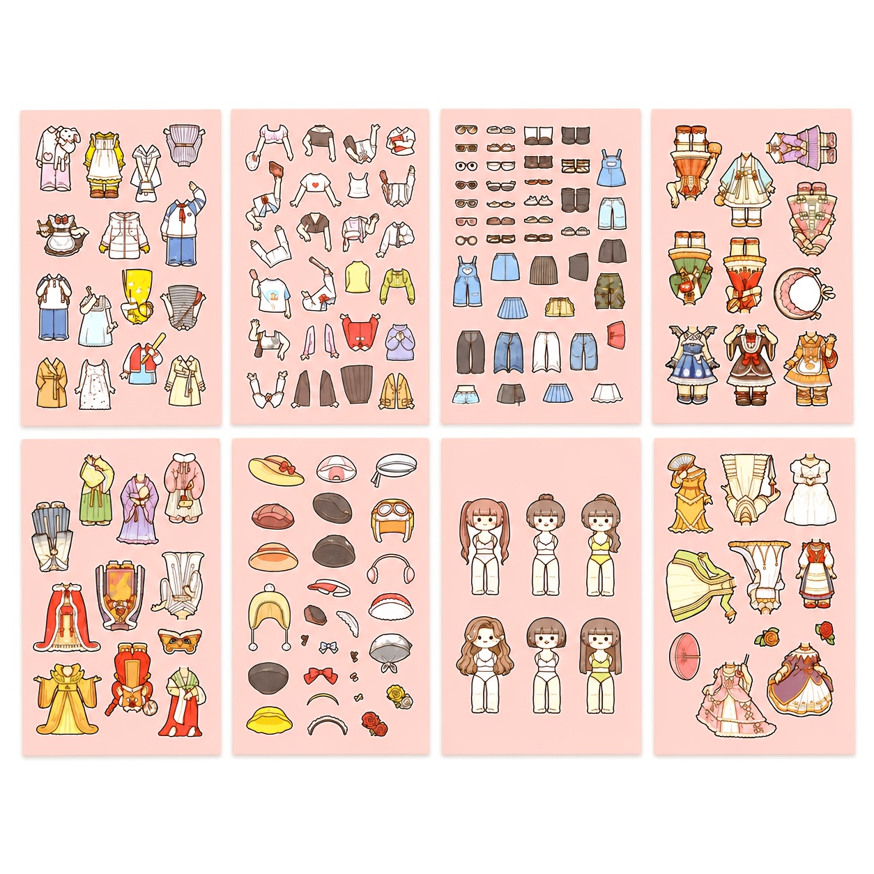 TEMU 8 Sheets Fashion Dress Up Stickers, Cute Vintage Wardrobe Character Sticker Collection, Casual Formal Retro And Fantasy Costume Designs With