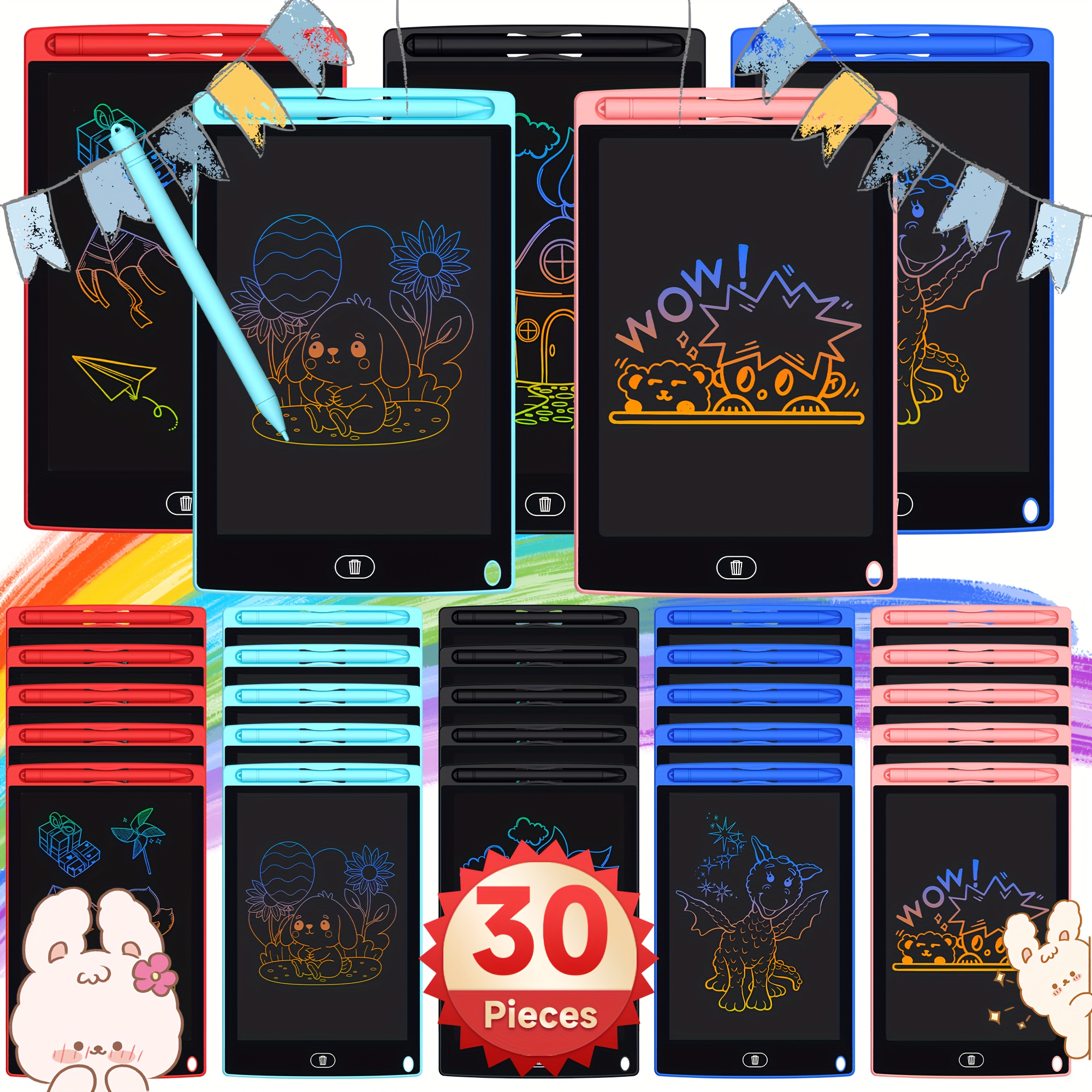 TEMU Tablette d'Écriture LCD 10/20/30pcs pour Enfants - de Dessin Coloré de 8.5 Pouces avec Designs , Jouets Doodle Pad Réutilisables pour les 3-8