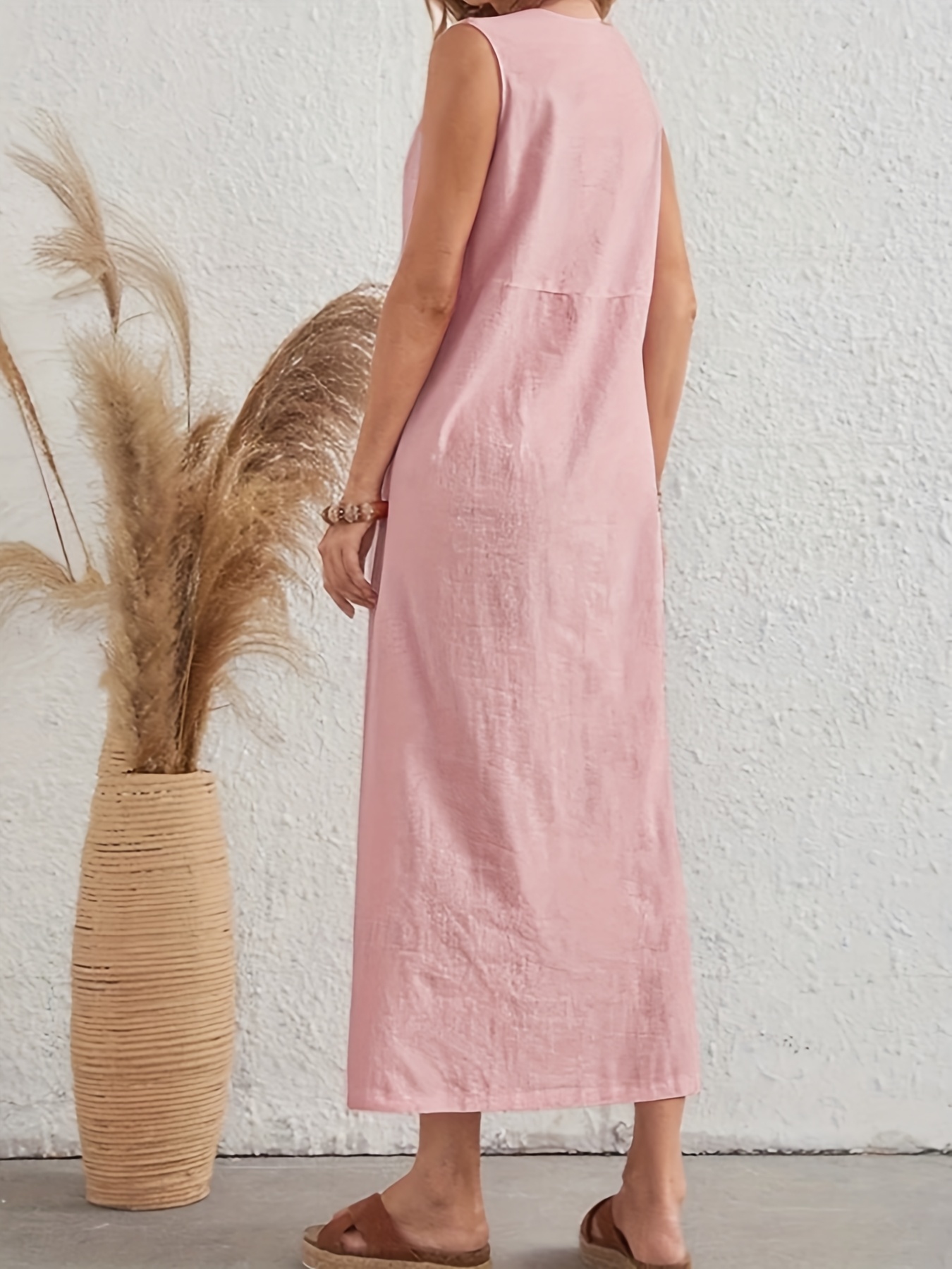 womens long 100 basic casual dress button details simple - Temu Mauritius