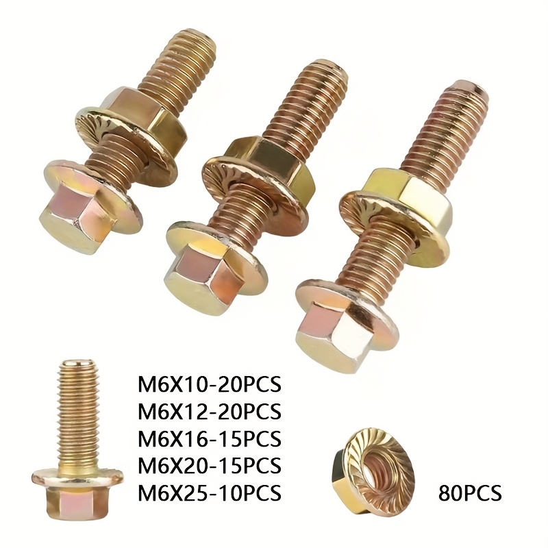 Image of M6-160pcs M6 Flange With Nut Hex Head Kit, Grade 10.9 Alloy Steel Colored Galvanized Metric Flange Hex Screw Set, High Tensile Strength Hexagonal Head Screw