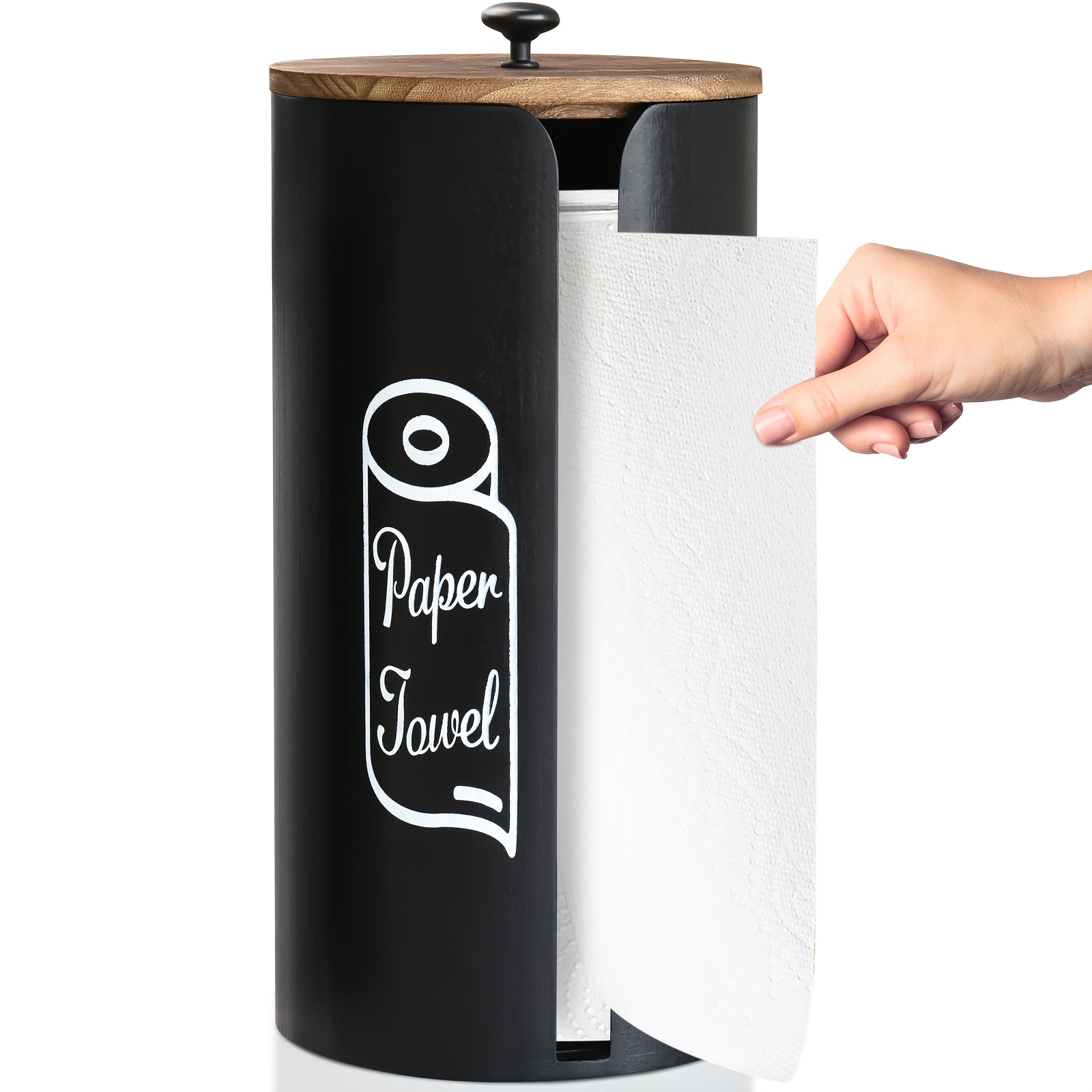 TEMU Wall-mounted Paper Towel Holder | Rustic White With Black Script Detail | Pull-out Mechanism | Ideal For Kitchen & Dining Areas | And Stylish Storage Solution