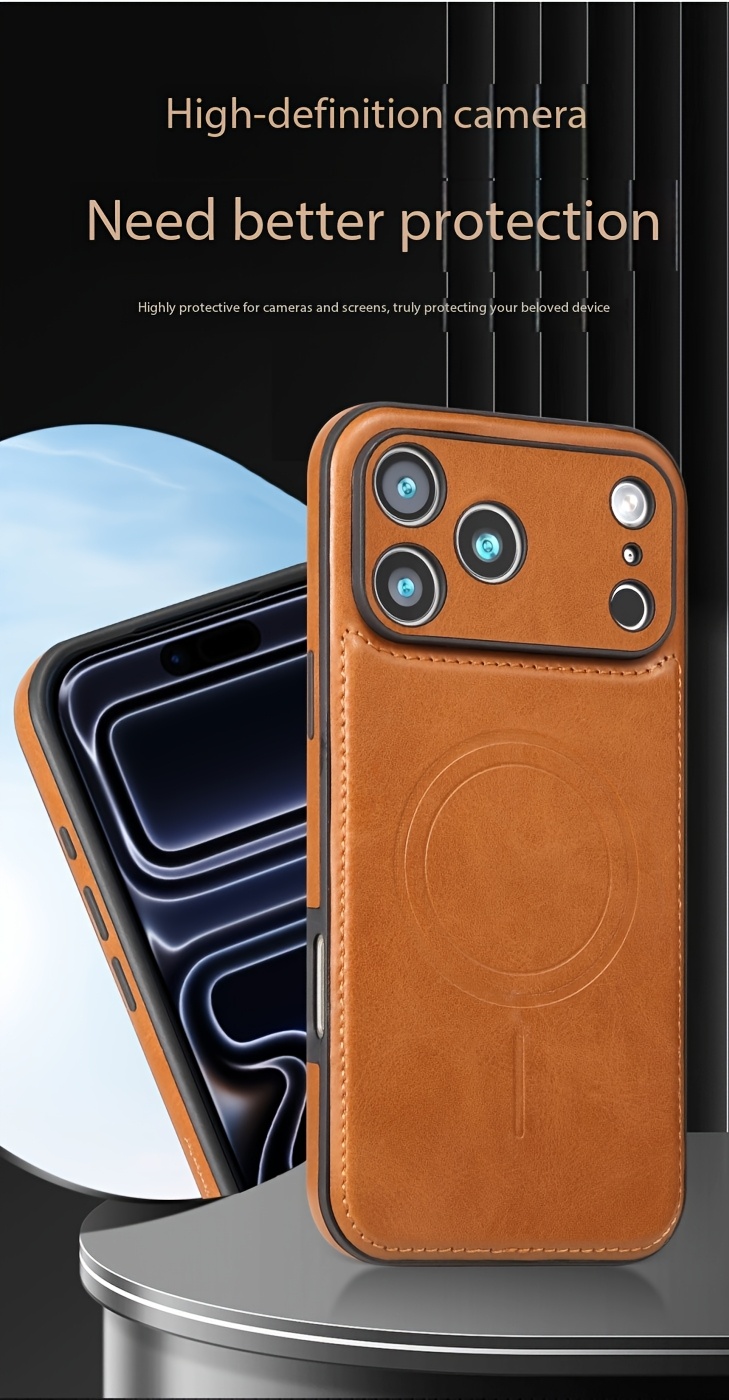 Synthetic Faux Leather Cover for Iphone 17/16/15/14/13/12 Pro Max Plus, Works with Magnetic Wireless Charger, Stylish Luxury Slim Shock-Resistant Complete Protection Case, I