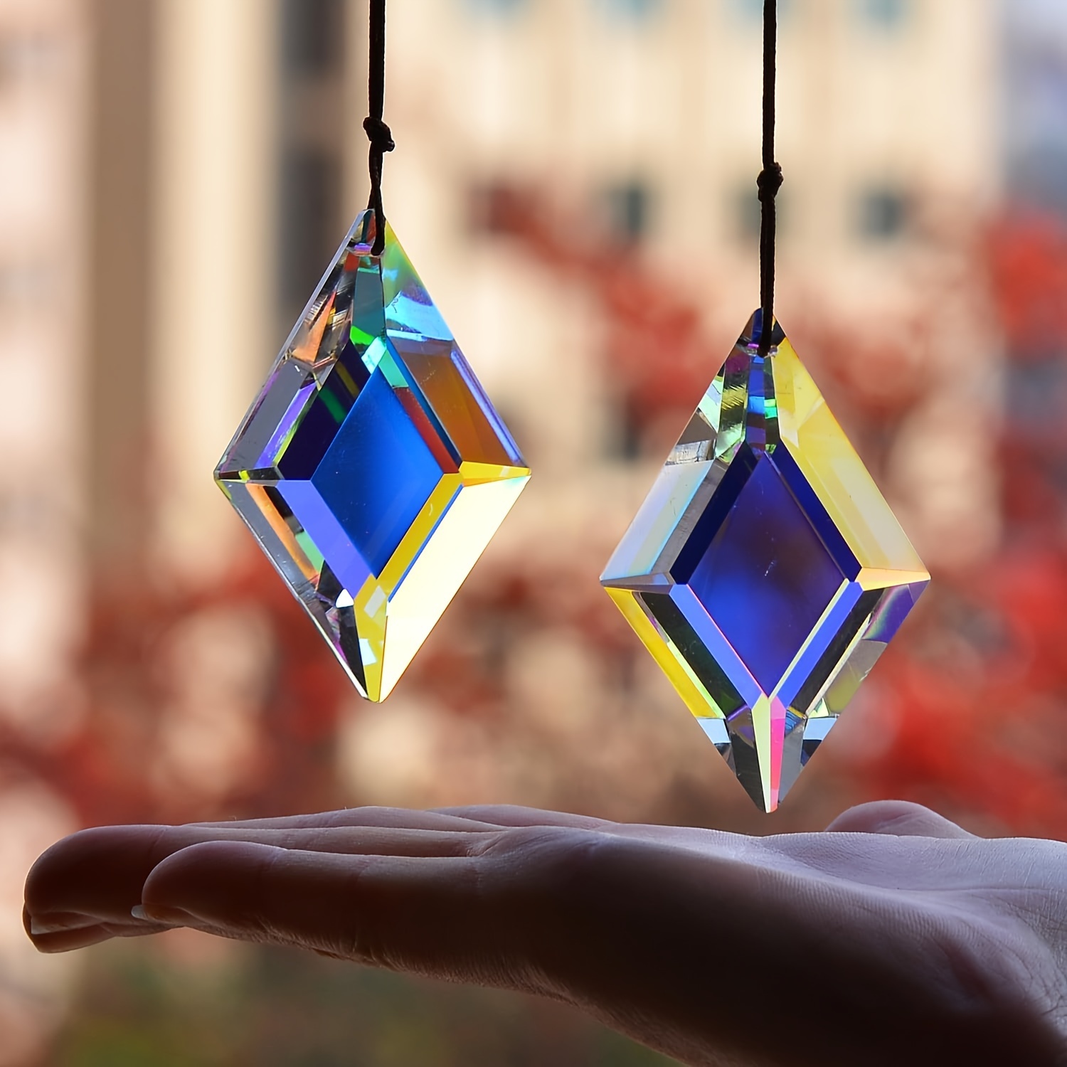 

Set Of 2 Crystal Diamond Prism Suncatchers - Glass Pendant Lighting Accessories For Home, Wedding, Holiday Decor - Versatile Hanging Ornaments For Indoor And Outdoor Display