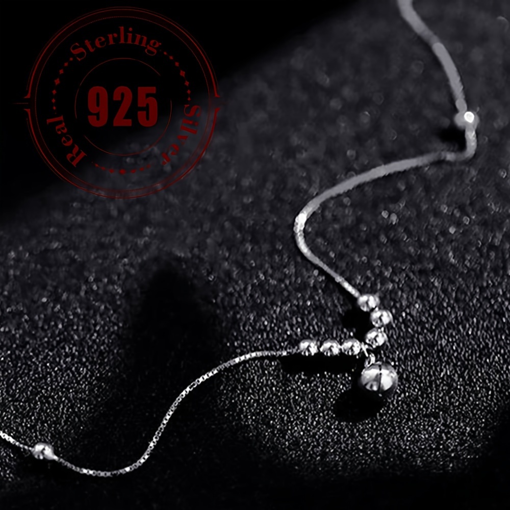 TEMU 1pc 925 Sterling Silvery Fashion Transfer Bead Bell Anklet, Minimalist Elegant Temperament Versatile For Daily Party Matching Jewelry Accessory