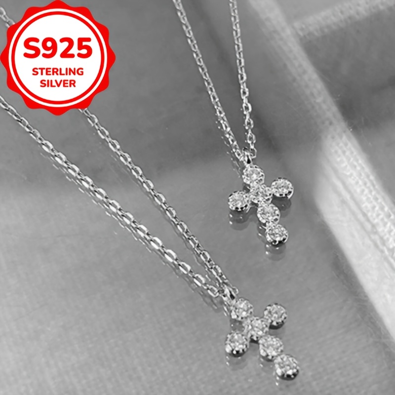 Women's S925 Sterling Silver Mini Cross Necklace, Unique Design