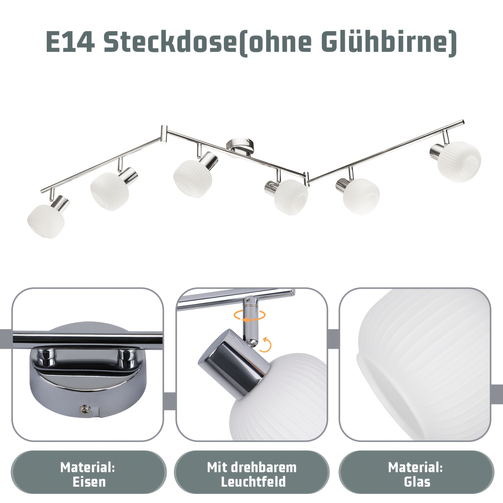6-light Ceiling Spotlight Hallway Ceiling Light Black Indoor Vintage E14 Ceiling Spotlights Modern Glass 350 Degree Swivelling Spots For Bedroom Living Room (bulb Not Included)