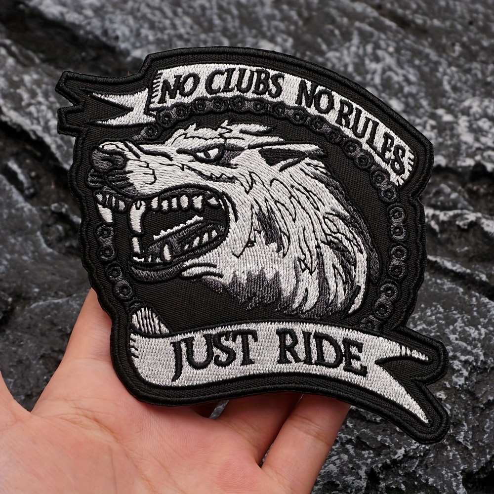 

Lone Wolf Riding Moto Embroidered Iron-on Patch – 1 Piece, No Clubs , Decorative Badge Appliqué For Denim Jackets, Motorcycle Accessory, Sewing Supplies