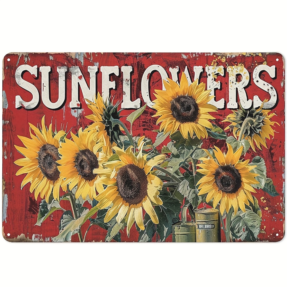 

1pc Vintage-style Rustic Sunflower Metal Sign - 8x12 Inches (20x30cm) Wall Decor With Pre-drilled Holes For Easy Hanging, Home, Garage, Bar, Decoration