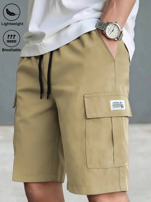 mens athletic casual work shorts multi pocket drawstring elastic waistband suitable for outdoor hiking daily running commuting wear