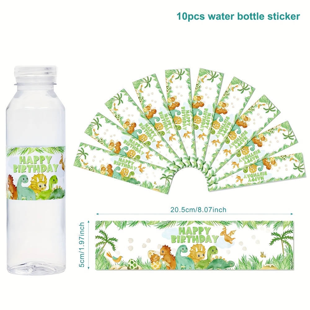 Image of 10pcs New Style Dinosaur Cute Water Bottle Sticker Label For Dinosaur Theme Birthday Party Decorations Supplies, Baby Shower Decor